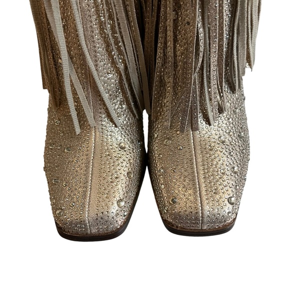 NWOT Jessica Simpson Gold Asire2 Rhinestone Embellished Fringe Boots, Sz… - Picture 11 of 14